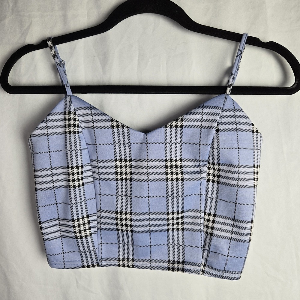 Love Tree‎ Plaid Crop Top Tank Womens Small Blue Hidden Side Zipper Clueless Y2K